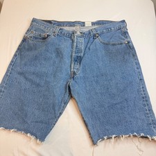 Levis 501 Mens Blue Denim Cut Off Shorts Button Fly Raw Hem Size 42 Medium Wash