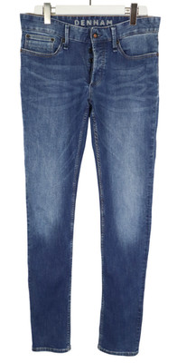 DENHAM Razor Slim Fit Jeans Herren W31 Faded Whiskers Button Fly Stretch Blau