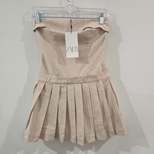 Zara Strapless Pleated Mini Dress Size Xs Striped Coquette Kawaii