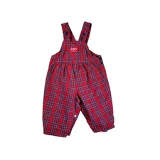 OshKosh B'gosh Red Plaid Cotton Overalls Baby Toddler Size 18 Months