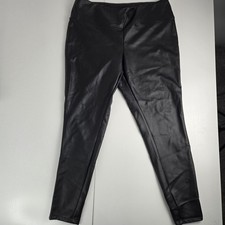 A New Day Faux Leather Pants Women's XL Solid Black High Rise Drawstring NWOT