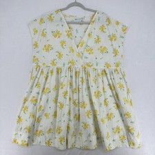 ASOS Design Babydoll Dress Women's 14 Yellow Floral Print Cotton V-Neck Country