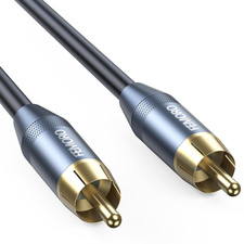 Subwoofer Cable 10 ft, Single RCA Coaxial Cord, Dual Shielded, Gold-Plated Dee