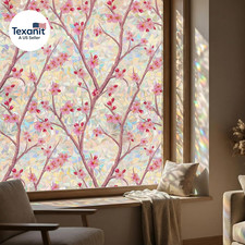 Rainbow Static Cling Window Film, Stained Glass Privacy Film with Sakura Pattern