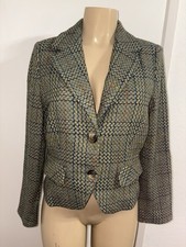 Cabi Tweed Wool Blend Fitted Blazer Green Lined Size 8