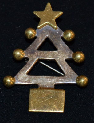 Vintage Mexican .925 & Brass Christmas Tree 2 Tone Brooch Pendant HOB 8.85 grams