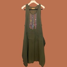 NAI៩៩ Women’s Olive Green Embroidered Midi Length sleeveless Dress Size M