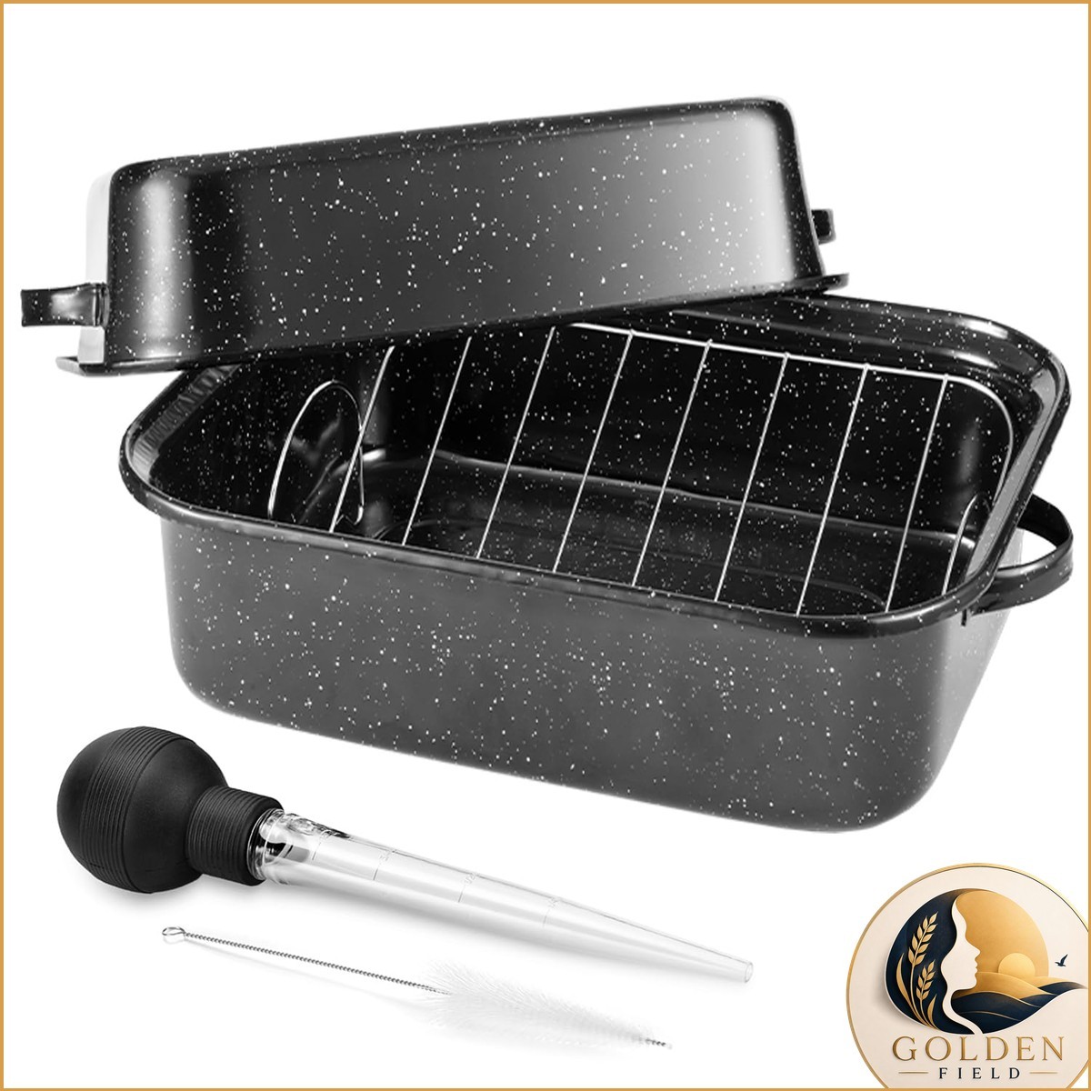 DIMESHY Roasting Pan 21 Inch Lid Turkey Baster And V Rack,25lb Capacity DY-46