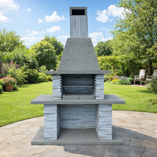 Light Grey Masonry BBQ Barbecue Garden Grill Wood and Charcoal Cooking Massive