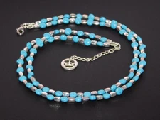 Vintage TRIFARI Turquoise Tone & Silver Tone Double Strand Bead Choker Necklace