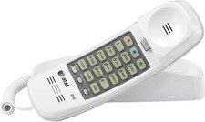 AT T 210 Basic Trimline Corded Phone, No AC Power Required, Wall-Mountable, Whi
