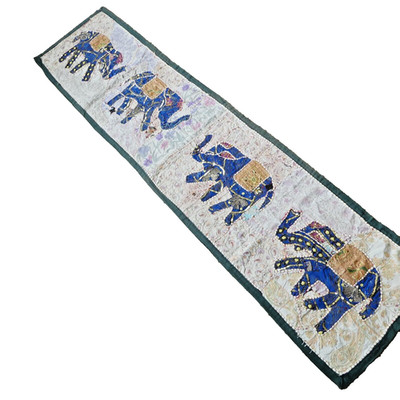 Handcrafted Embroidered Sequins Elephant Wall Hanging Banner Runner 73x17 VTG