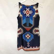 Farm Rio Aztec Colorful Print Sleeveless Sheath Open Back Mini Dress Size S/P 