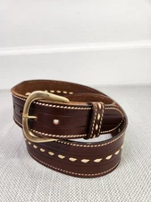 Tex Tan Vintage Size 36 Brown Leather Belt Decorative Stitching Harness Cowhide