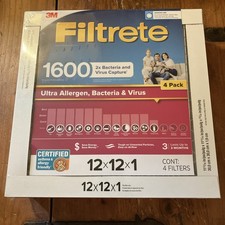 4pk Filtrete 1600 MPR Ultra Allergen Bacteria  Virus Furnace/AC Filter 12x12x1
