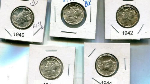 1940 - 1944 P MERCURY DIME SILVER DIME LOT OF 5 CH BU 2131R