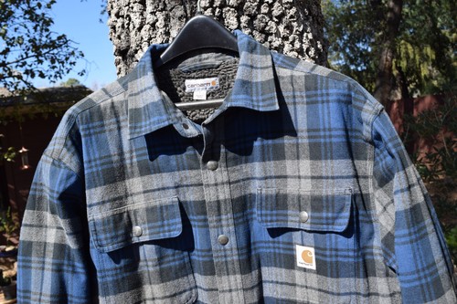 Carhartt Men’s Heavy Weight Flannel Shirt Size Large Blue / Black RN #14806 - Picture 2 of 7