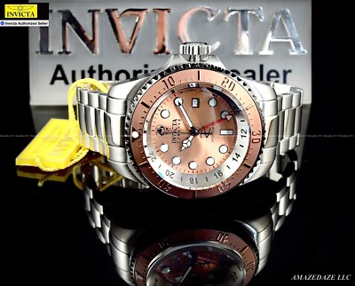 NEW Invicta Men Reserve 52mm Hydromax Swiss GMT Stainless St. BROWN DIAL Watch