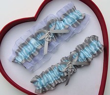 NEW Gorgeous Aqua Blue Silver White Wedding Garter Prom  Dance  
