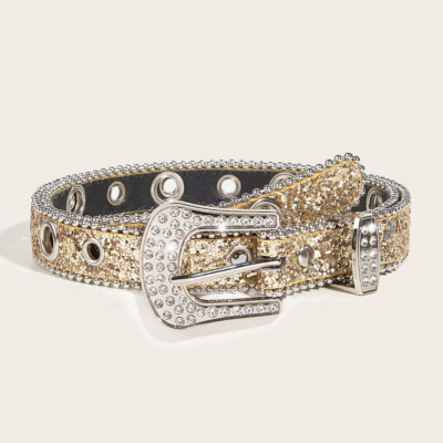 Rhinestone Studded Belt Y2K Western Fashion Adjustable Microfiber Leather Waist Women Western Rhinestone Studded Leather Belt Cowgirl Bling  main image 4