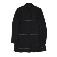 Roberto Cavalli Chain Cashmere Silk Lining Overcoat Coat Black Wool Womens S