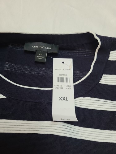 Camicia nuova con etichette Ann Taylor ottomana a righe conchiglia cielo da notte XXL 2XL - Foto 3 di 6