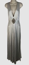 Abito vestito donna Jenny Packham grigio impreziosito raso avvolto $1400 taglia 8