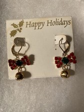 RED And Green BOW With Bells CHRISTMAS DANGLE EARRINGS