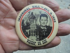 Vintage Pin Back Button Inaugural Ball 1955 Joe Foss Pierre So. Dak.