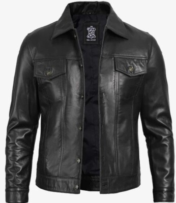 Men's Classics Black Genuine Aviator Biker Motorcycle Leather Jacket for Men