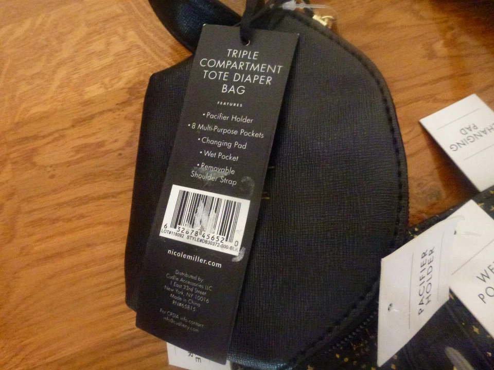 Nicole Miller New York NWT Multi Piece Tote Diaper Bag Black & Gold - Image 2 of 4