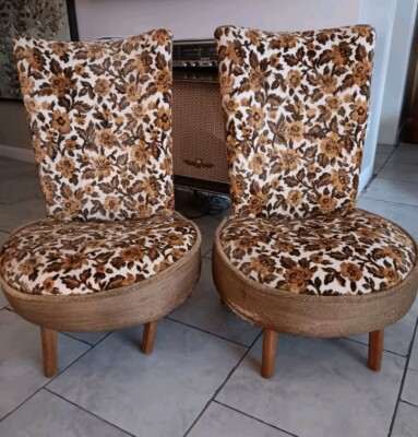 Vintage Mid Century Antique Art DECO CHAIR Floral Gold Low To Ground Bed  Livin