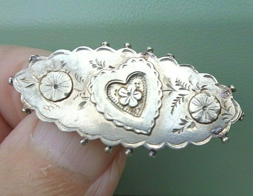 Victorian Sterling Silver Sweetheart Brooch h/m 1895 Birmingham Heart & Flowers - 第 3/6 張圖片