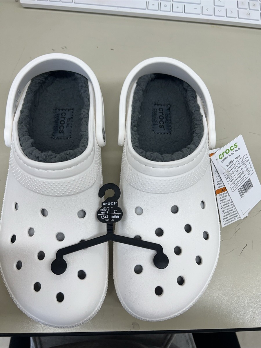Crocs Unisex - Men 9 / Woman 11 Lined Slip On Clog - White & Grey
