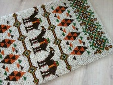 Teppich Wandteppich Brücke Handgeknüpft Wolle 60er 70er Vintage 117 x 67 cm