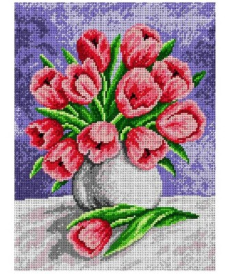 ''Tulips in a Grey Vase''  Printed Canvas or Threads Needlepoint Kit 1768