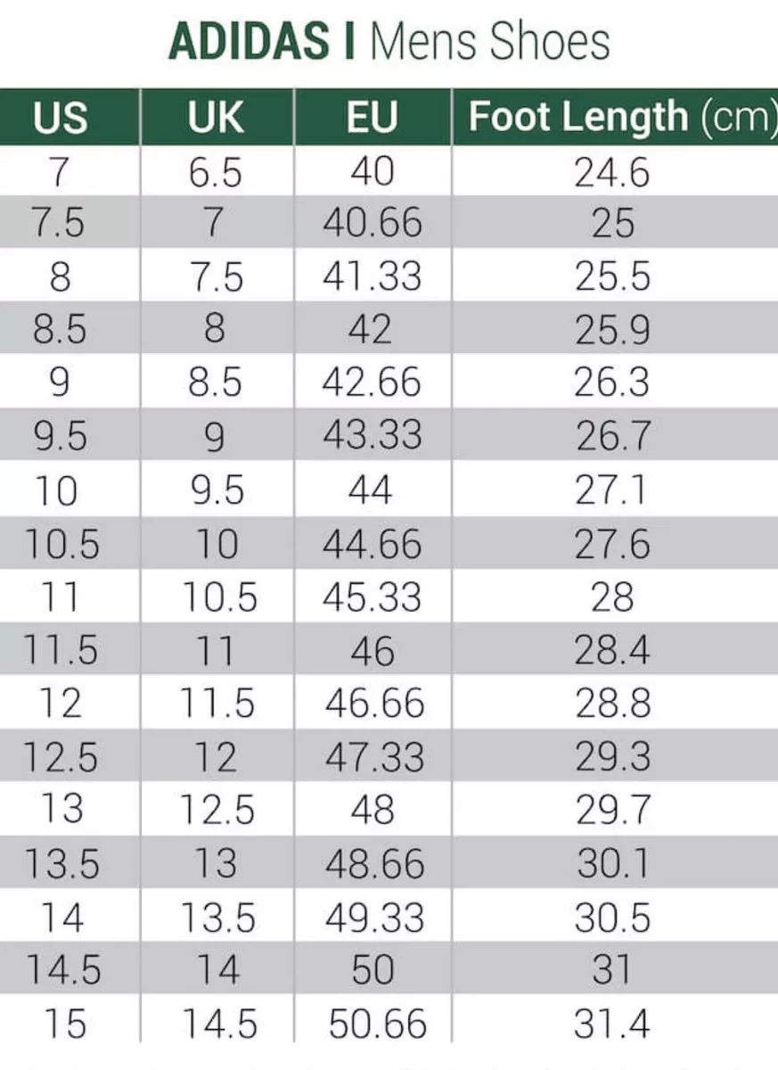 Adidas us men's clearance size chart tenis