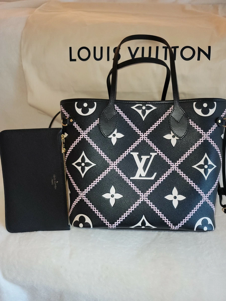 Louis Vuitton Authentic Empreinte Black Neverfull MM Giant Monogram Bag w.  Pouch