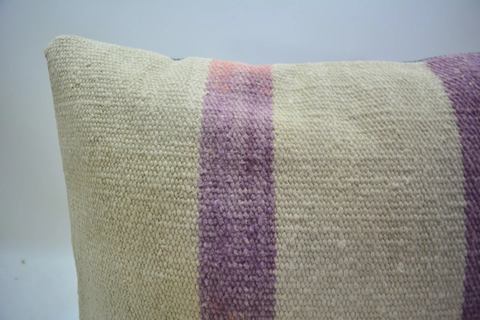 Traditional Hand Knotted Kilim Pillow, 16x16in, White Retro Vintage Pillow, - Image 3 of 4