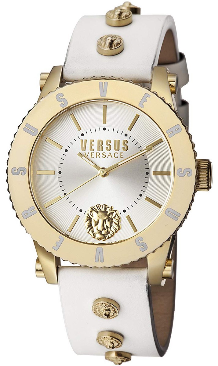 Versace Classic Gold Tone Watch Diamond Bezel White Alligator Leather Strap Band Versace DV25 Diamonds White Dial White Leather Strap Watch  main image 2