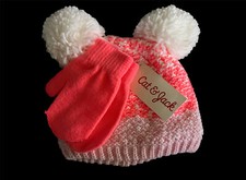 NWT Cat  Jacks Toddler girl sz 2-5T hat  mittens set pink/white colors lined