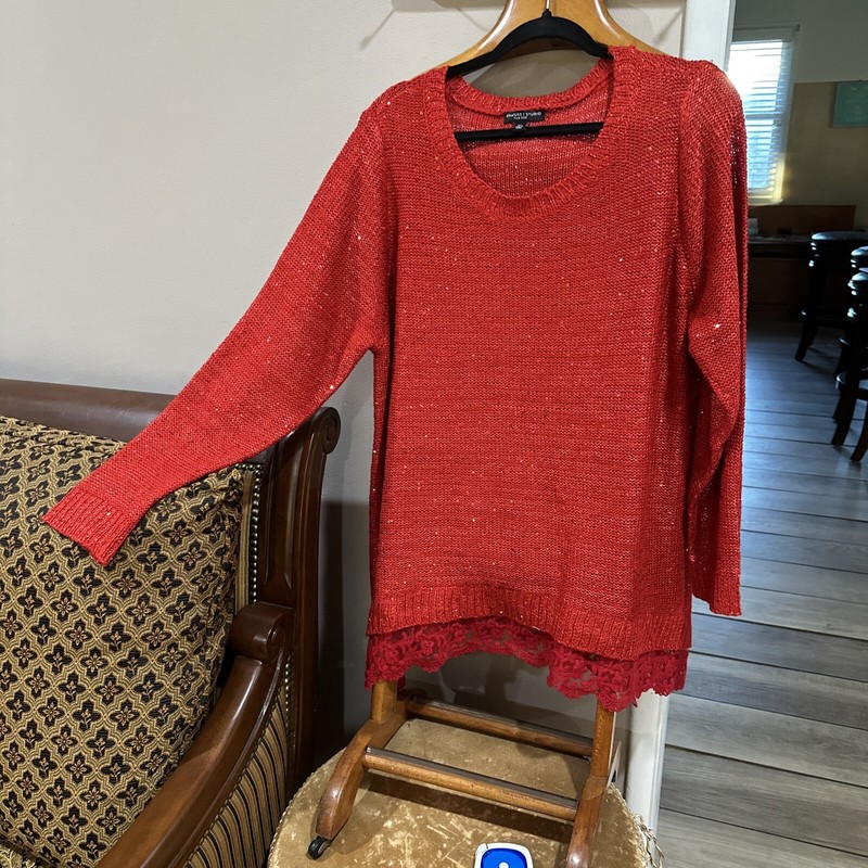 Red Sequined Sweater Signature Studio  3X