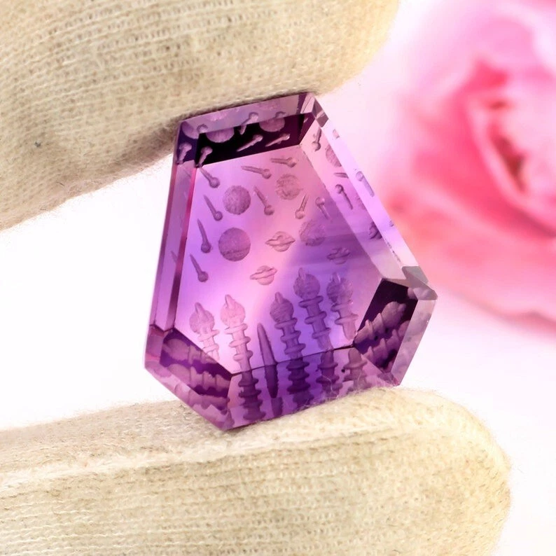 Piedra preciosa suelta amatista natural corte fantasía talla piedra preciosa de lujo A2125 Foto 2 de 3