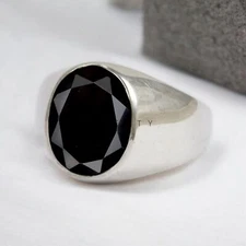 Black Onyx Oval Cut Gemstone With 925 Sterling Silver Ring For Men's #734