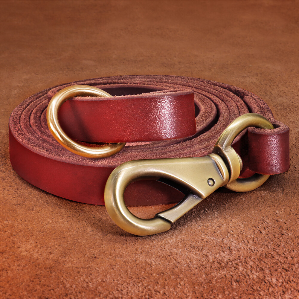 5ft Strong Dog Lead Leather Police Training Leash for Large Dogs Red
