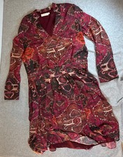 Tory Burch 100% silk aztec pleated colorful midi long sleeve dress size 10