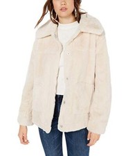 Jou Jou Womens Juniors' Faux-fur Coat, Cream, Medium