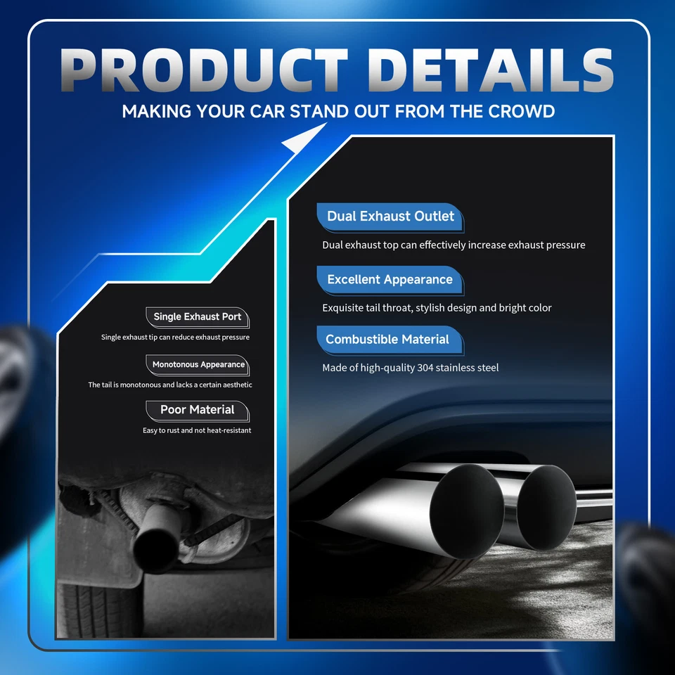 Silenciador de punta de escape de tubos de escape dobles de 2,5"" a 3"" de longitud para Volkswagen Golf Foto 4 de 4