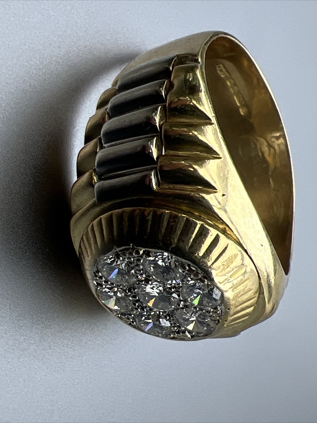 Men's 18ct Yellow Gold & 7 Stone Diamond Rolex Style Ring 16.5g Size Z+