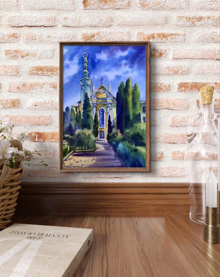 Watercolor Painting Sacred Place S. Gramm Unframed Original Decor Art nAAA3359 - Image 3 of 4